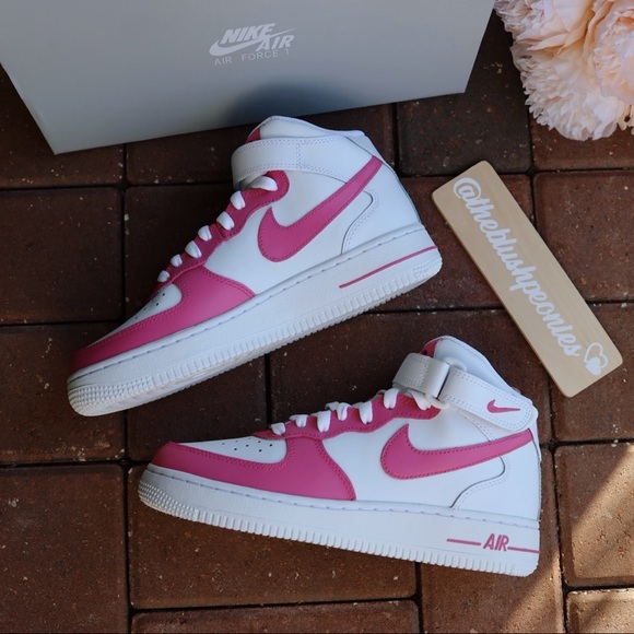 Custom Nike Air Force One Mid Berry Pink / Custom Painted Air Force 1 - Picture 4 of 8